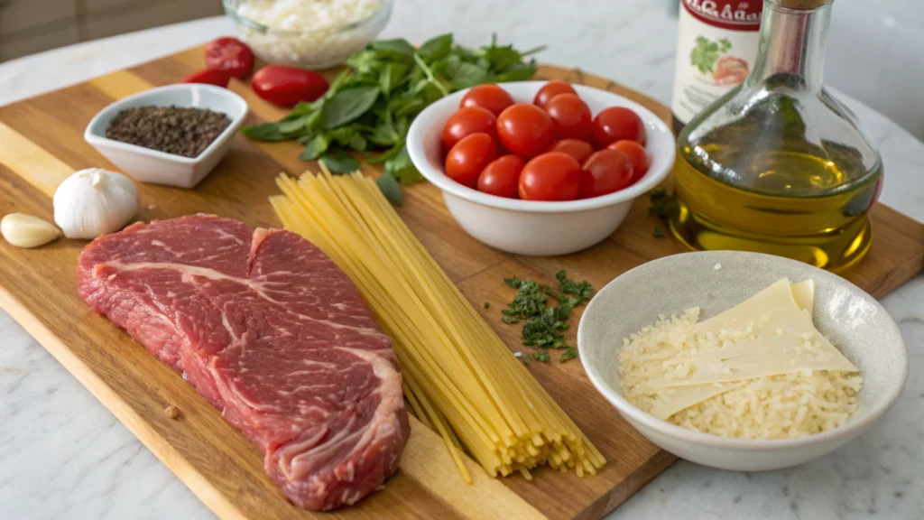 Steak and Pasta Ingredients