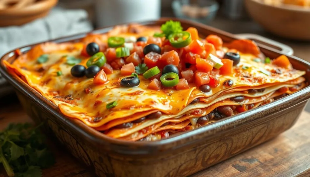 baked taco lasagne dish