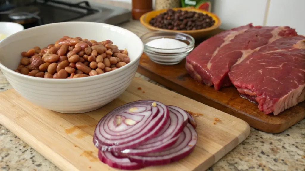 steak and beans and onions recipe